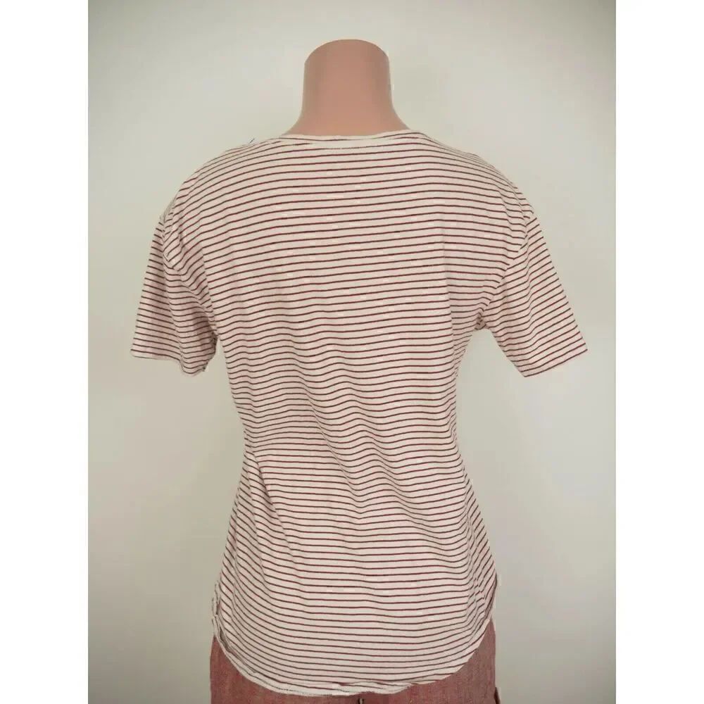 Zara Top Womens Small V-Neck Red White Stripe Short Sleeve T-Shirt Size Small - Picture 3 of 4